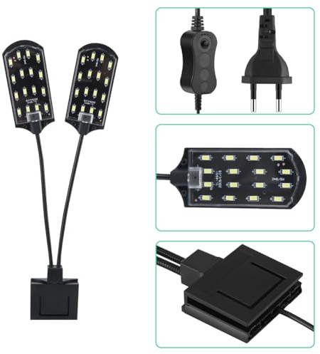 Luce LED per Acquario, Luce Acquario, Lampada Acquario, Illuminazione Acquario Doppia Testa Luci Lampada Regolabile Teste Impermeabile Aquarium Lampe Piante Coltivazione Promuove Fotosintesi Piantato