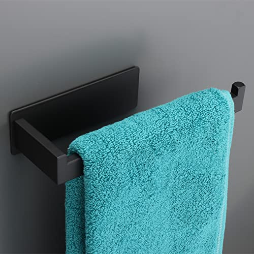 Vanloory Hand Towel Holder, Strong Self Adhesive Hand Towel Ring, Thicken SUS304 Stainless Steel Hand Towel Bar/Rack, No Drilling Modern Hand Towel Hanger (Matte Black, 9 in)