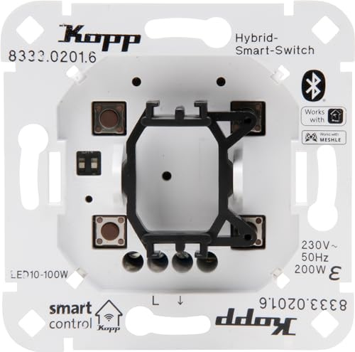 Kopp Smart-Control Hybrid-Smart Switch Schalter, 1-Kanal, 2-Draht mit Univers. Wippenaufnahme für Kopp und versch. Schalterhersteller, Smart-Home, Amazon Alexa, Google Home, 833302016