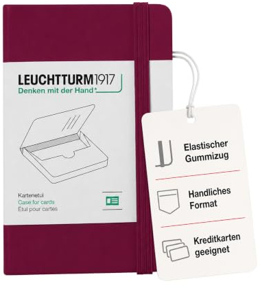 LEUCHTTURM1917 Kartenetui Port Red, 25 Visitenkarten, 65x100x15 mm | Im Notizbuch-Look mit elastischem Gummizug, für Visitenkarten und Kreditkarten