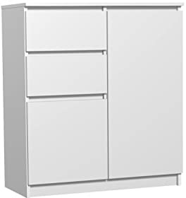 VBChome Kommode mit 2 Schubladen und 2 Türen 80 x 40 x 97 cm Weiß Matt Grifflose Schubladenkommode Mehrzweckschrank für Flur Schlafzimmer Wohnzimmer Modern Weiß Matt