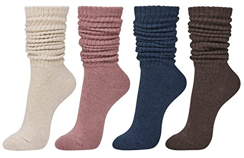 STYLEGAGA Women's Fall Winter Slouch Knit Socks Slouchy Socks Women Scrunch Socks Women Scrunchie Socks, Basic Cotton Knit_rib Assorted Color_4pair, One size