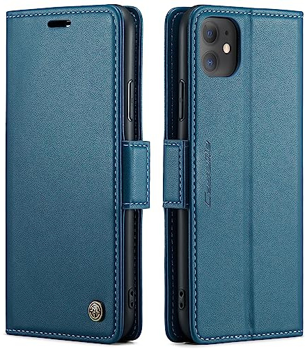 QLTYPRI Hülle für iPhone 11 Handyhülle mit RFID Schutzhülle, Vintage Leder Hülle mit Kartenfach Ständer PU Ledertasche Stoßfeste Flip Wallet Case Kompatibel mit iPhone 11 - Blau