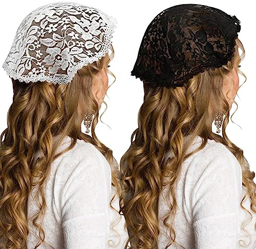 KABAKE 2-Pcs Stickerei Kopf, der Blumen Spitze Kapelle Kappe bedeckt, Mantilla katholische Schleier Kopfstück Kreis Runde Blumen Kirche Schleier Schleier