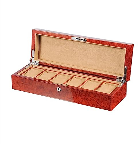 CLoxks Uhren Aufbewahrungsbox Luxuriöse und exquisite Aufbewahrungsbox for Uhren aus Holz, 6 karierte Uhren-Organizer, Heim-Uhren-Sammelbox mit Schloss Uhrenbox