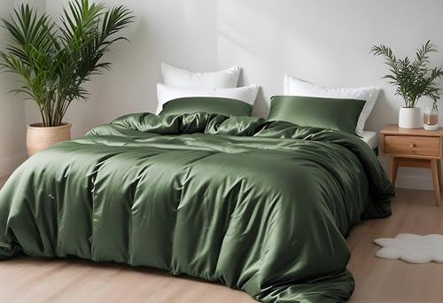 LINENWALAS Bambus Bettwäsche 135 x 200 cm, 2teilig Set, Oeko-TEX, 1 Bettbezüge 135x200cm + 1 Kissenbezüge 80x80 cm, Kühlender, Hypoallergener Bettbezug (Avocadogrün)