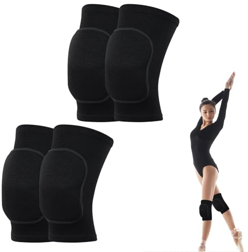 ZOCONE 2 Paare Knieschoner Volleyball Schwarz Knieschoner Tanzen Weiches Knee Pads für Damen Herren Elastisch Knieschützer mit Schwamm Knieschutz für Sport Fußball Handball Volleyball Tanzen(M)
