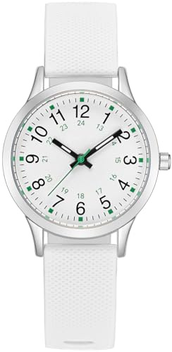 CIVO Montre-Enfant Fille-Garcon 4-12 Ans - Bracelet en Silicone Blanc Analogique Étanche Montre Garçon Rond Simple Leumieux Facile à Lire Quartz Montre Adolescent, Cadeau Fille 10 Ans