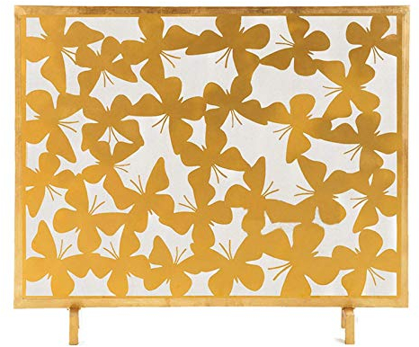 Metall-Kaminschutz mit hohler, schmiedeeiserner Schmetterlingsschnitzerei, Einzelpaneel-Kaminschutz, dekorativer Kaminschutz, Funkenschutz, 98,9 x 20,1 x 82,9 cm Present