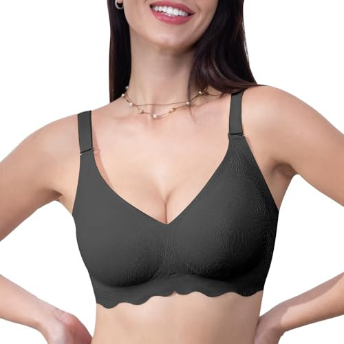 HORISUN Women Push Up Seamless No Underwire Soft Support Full Coverage Ladies V Neck Wireless Bra (Grey,2XL)