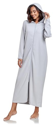 COLORFULLEAF Damen Reißverschluss Bademantel Langarm Kapuze Fleece Bademantel Weich Warm Hausmantel Loungewear mit Taschen