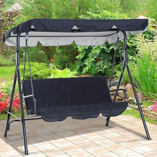 Swing Canopy Cover (Black) 164x114x15cm - Oxford Cloth Top Replacement Uv Block Sun Shade Waterproof Decor For Outdoor Garden Patio Yard Park Porch Seat Furniture, For Swing Pew 2 Or 3 Seater