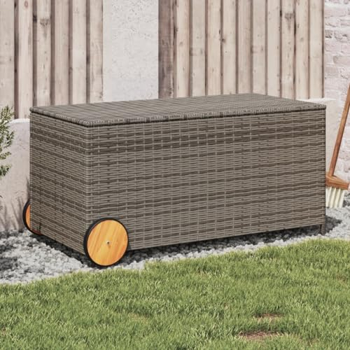 Homgoday Gartentruhe mit Deckel & Rollen Gartenbox mit Stauraum Kissenbox Auflagenbox Aufbewahrungsbox Kissentruhe Auflagentruhe Terrassenbox Grau 190L Poly Rattan