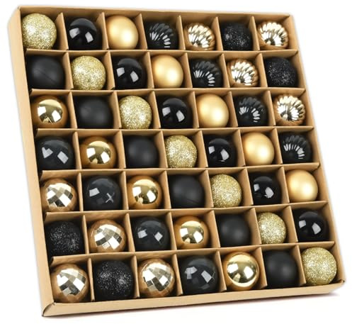 49 STK Weihnachtskugeln Schwarz Gold Set,3cm Kunststoff Christbaumkugeln Haken Weihnachtskugeln Klein für Weihnachtsbaumschmuck,Baumkugeln Weihnachtsdeko Kugeln Anhänger Mini Baumschmuck Weihnachten