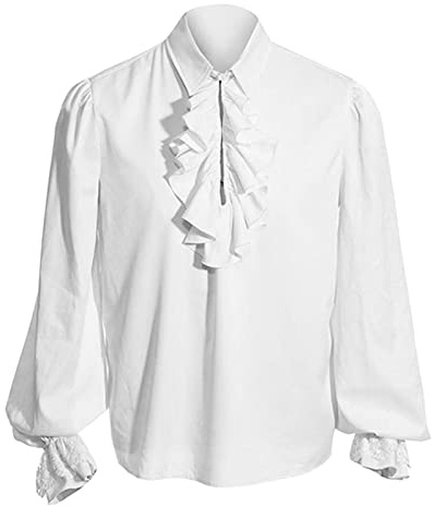 Men's Renaissance Ruffled Shirt Medieval Pirate Costume | Victorian Steampunk Gothic Tunic Long Sleeve Jabot Collar Frilly Tops for Halloween Cosplay Stage Theater Fancy Dress