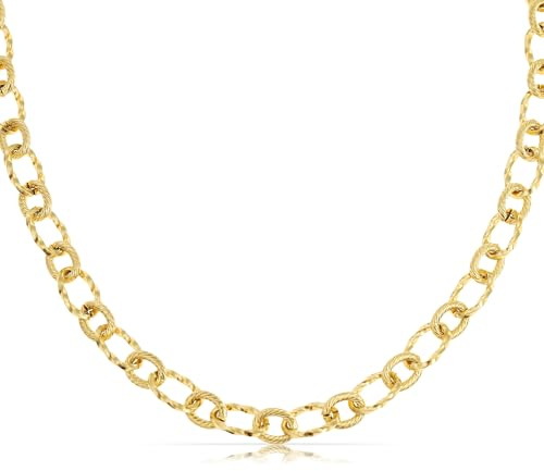 Made by Nami Glieder Halskette Damen Gold Edelstahl Sommer Schmuck 40 + 5 cm Länge Geschenk für Sie Wasserfest (Runde Glieder Kordel)