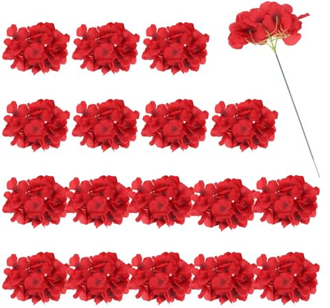 sourcing map 30Pcs Hydrangea Artificial Flowers, Fake Hydrangea Flowers Artificial Silk Flowers Heads with Faux Stems for Home Decor Office Wedding Bouquet Hotel Centerpiece Party, Red