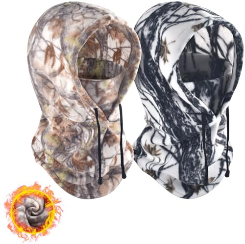 BROTOU 2 multifunktionella balaclava ansiktsmask balaclava huva full facemössa män kvinnor vindtät skidmask helansiktsmask halsvärmare varm för vintersport och utomhus jakt kamouflage, Kamouflage, XL