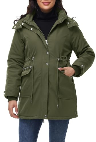 Maacie Veste de maternité en coton avec col montant, imperméable, 2024 Vert armée XXL
