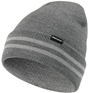 Wmcaps Mütze Herren mit Reflektierendem Streifen, Wintermütze für Damen | Reflektorstreifen, elastisches, warmes Acryl, zum Radfahren, Gassi gehen, Laufen, für Bauarbeiten