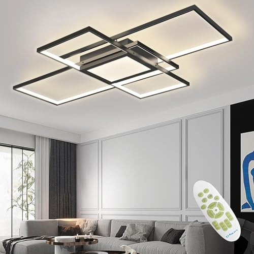 SXQYSM Dimmbar Deckenleuchte-Modern Led-Deckenlampe Wohnzimmer lampe Decke-Wohnzimmerlampe mit Fernbedienung Deckenbeleuchtung - Schlafzimmerlampe Decke (schwarz, 110cm)
