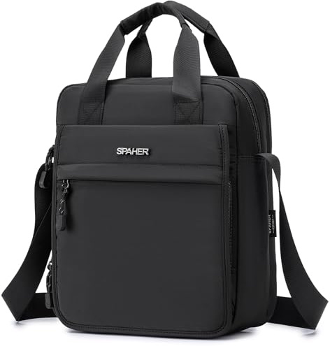 SPAHER Umhängetasche Herren Schultertasche für Herren Groß Handtaschen Zum Umhängen Männer Business Tasche Shoulder Crossbody Bag mit Verstellbarem Schultergurt Schwarz