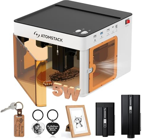 ATOMSTACK Macchina per incisione laser P1 5W Macchina per incisione laser doppia 5W portatile, 10000m/min, laser a diodi 5W, laser a infrarossi 1,2W Telefono PC, incisione offline APP