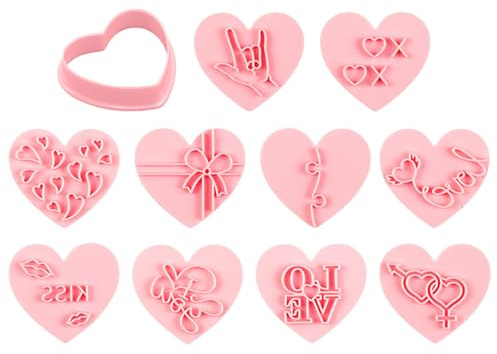 OAOSDH 10 Stücke Herzförmiger Keksstempel, 3D-Plastik, Kreative Persönlichkeit, Küchenbackwerkzeuge, Valentinstags-Keks-Press-Requisiten.
