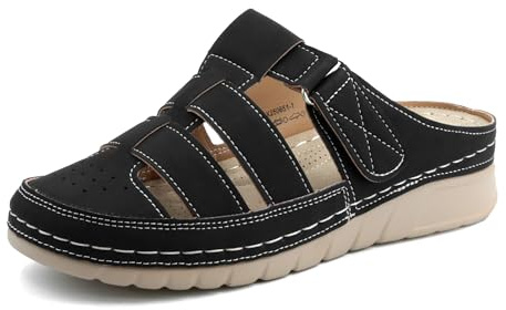 JOMIX Sandale Orthopédique Femme Chaussons été Bout Fermé Mules Plateforme à Scratch Confortable pour Extérieur(Noir,39)