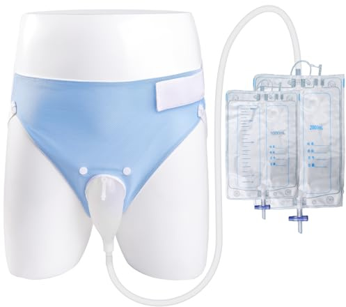 Lefeke Urindrainagebeutel, 1000ml & 2000ml Silikon Urinsammler für Männer, Urinal Pee Halter als wiederverwendbare und auslaufsichere tragbare Inkontinenzhose, Verstellbarer Urin Katheter (Blau)