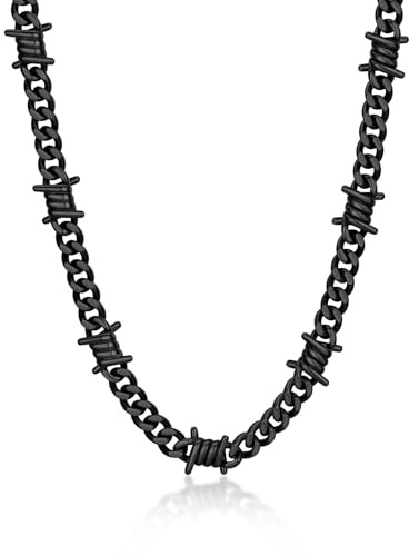 Bandmax Herren Kette Edelstahl Dornen Panzerkette 7/9mm Breit Männer Kubanische Kette Gothic Gliederkette Stacheldrahtkette Hip Hop Kette Halsband Halsschmuck für Jahrestag