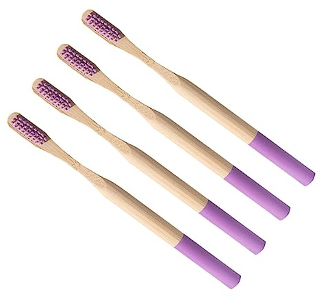 Gogogmee 4 Stück Bambuszahnbürsten für Erwachsene mit Ergonomischem Rutschfestem Design Biologisch Abbaubar Weiche Borsten Lila Farbe für Unterwegs und Zuhause
