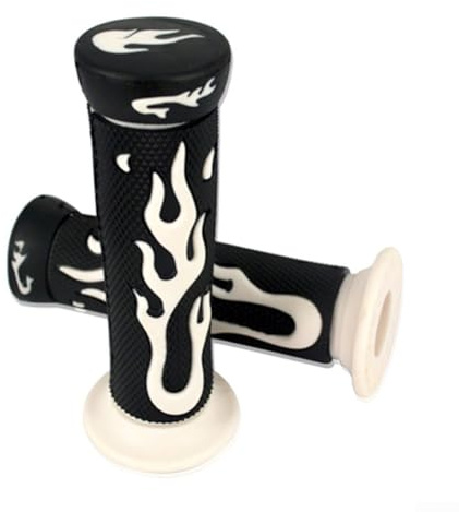 Manopole per manubrio moto con design a fiamma, in gomma morbida antiscivolo, ideali per motociclisti di tutti i livelli (bianco-nero)