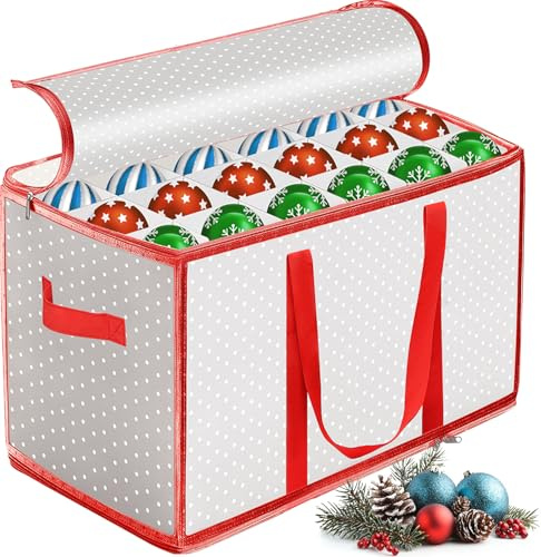 Vautvis Contenitore Palline di Natale, 72 Scomparti, Scatole Per Palline Natalizie, Contenitore Con Divisori Per Sfere Natalizie, Decorazioni Natalizie (Rosso)