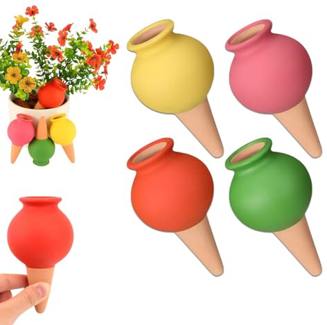Hanlintk ​​4-Stück Terrakotta-Selbstbewässerungsstifte – Premium-Ton-Wassergläser | Professionelle Gartenbewässerungsdripper für Innen/außen & Urlaub​​ (A)