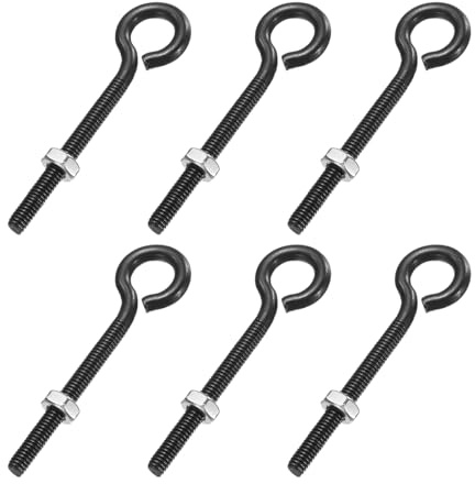 sourcing map 6 Pack Eye Bolts, M4 x 40mm 304 Stainless Steel Threaded EyeBolt Black Eye Hooks with Nut for Hanging or Securing Cables