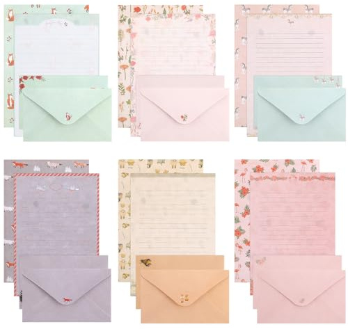 Candcamp 54 PCS Letter Writing Set with 36 Writing Paper and 18 Envelopes, 1 Set of Transparent Sealing Stickers for Letters, Poetry, Invitations & Thank You Cards