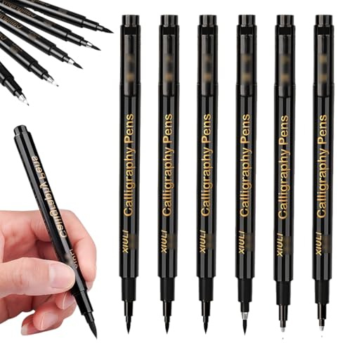 JUGUTA 6 Rotuladores De Caligrafía, Rotulador De Caligrafía A Mano, Juego De Rotuladores Negros Para Escribir A Mano, Diario Para Principiantes, Accesorios De Diario, Firma (4 Tamaños)