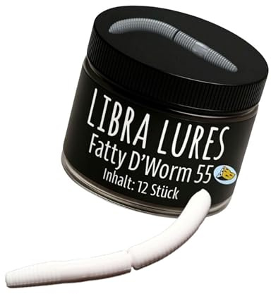 Libra Lures Fatty D`Worm Tournament 55mm Forellenköder Supersoft | 12 Stück | Aroma: Käse | Farbe: 001/ White | Gummiköder Neuheiten | Erfolgreicher Forellen Angeln mit dem Fatty