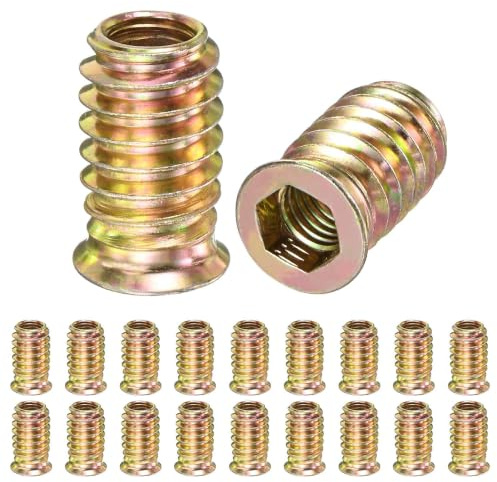 20Pcs M8x20mm Self-Tapping Threaded Inserts, Zinc-Plated Hex Drive Insert Nuts, Heavy Duty Fasteners for Wood & Plastic Furniture Repair with Hex Wrench
