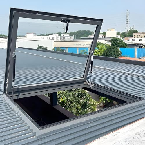 Trappe d'accès de toit for puits de lumière gris (1 pièce) - Alliage d'aluminium durable et verre trempé for combles, sous-sols et toitures(95x85cm)