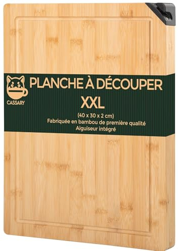 Schneidebrett Holz XL mit integriertem Messerschärfer. Multifunktionales Holzbrett für Küche zum Schneiden und Hacken von Fleisch, Wurst, Käse, Brot... Schneidebrett für die Küche aus Bambus
