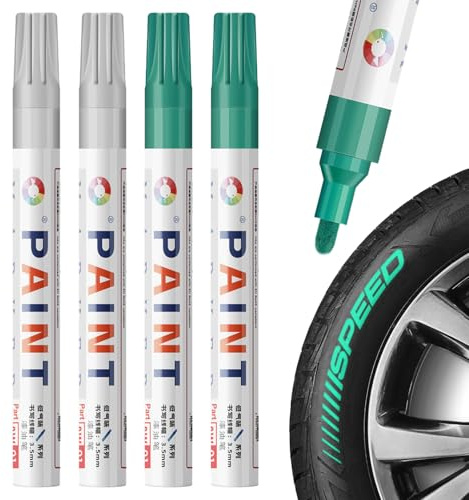 Hyleara 4 Stück Reifenstift, Reifen Stift Weiß und Grün, Permanent Marker Weiß Wasserfester Stift, Lackmarker, Weißer Lackstift für Auto Motorrad Reifen, Glas, Metall, Gummi