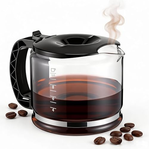 Naucoos 10 Cup Glass Coffee Pot Replacement Compatible with DeLonghi Espresso Machine, Upgraded Spill Proof Coffee Carafe Compatible with Models 3066, 3067, 3093, 3094, 3111, 3112, KF140, KF863