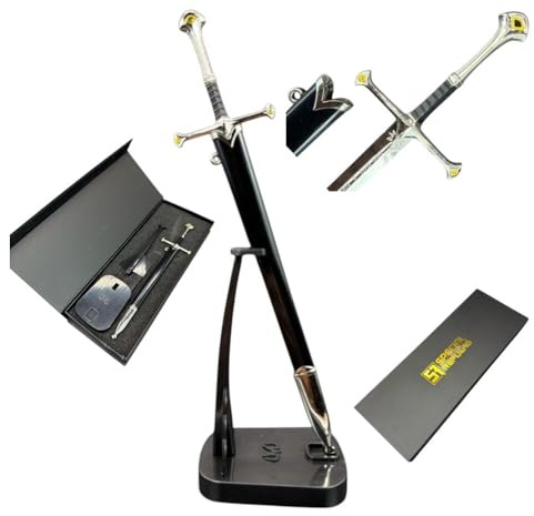 57 SPECIAL REPLICAS Mini Arragornn Andurill Schwert Brieföffner, 22 cm, LOTR inspiriert, mit Scheide, Ständer und Geschenkbox KW1121