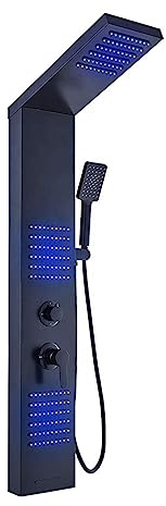Digitalt duschsystem, Vattenfall svart duschpelare Set Tower Body Jets， Led duschpaneler System，Duschpanel Badrum Väggmonterad rostfritt stål LED-display duschkontroll