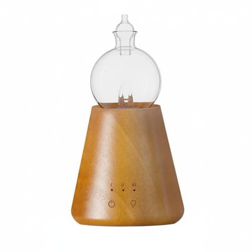 Wswqop Difusor Difusor de Aceites Esenciales Dispersor de Fragancias Nebulizador Ambientador con Diseño Minimalista de Madera y Vidrio Modos de Niebla, Pelota Marrón