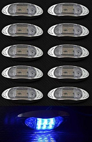 10 x 12 V 6 LED Seite blau Marker Lichter mit Klar Objektiv chrom Kunststoff Lünette Auto LKW Kippmulde Caravan Wohnmobil Van Bus Außen/Innen Verwendung