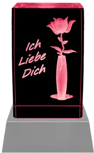 Kaltner Präsente Stimmungslicht - Das perfekte Geschenk: Kristall Glasblock mit 3D Gravur/Ich liebe dich Geschenke für Frauen, Männer/Jahrestag Geschenk für Sie, Ihn/Gravur Herz/Nachtlicht