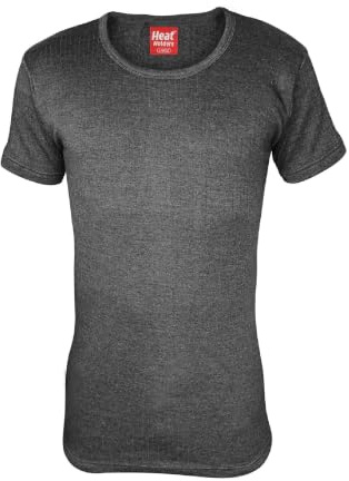 HEAT HOLDERS - Mens Winter Warm Cotton Thermal Underwear Short Sleeve T Shirt Vest (Large (41-43 Chest), Charcoal)